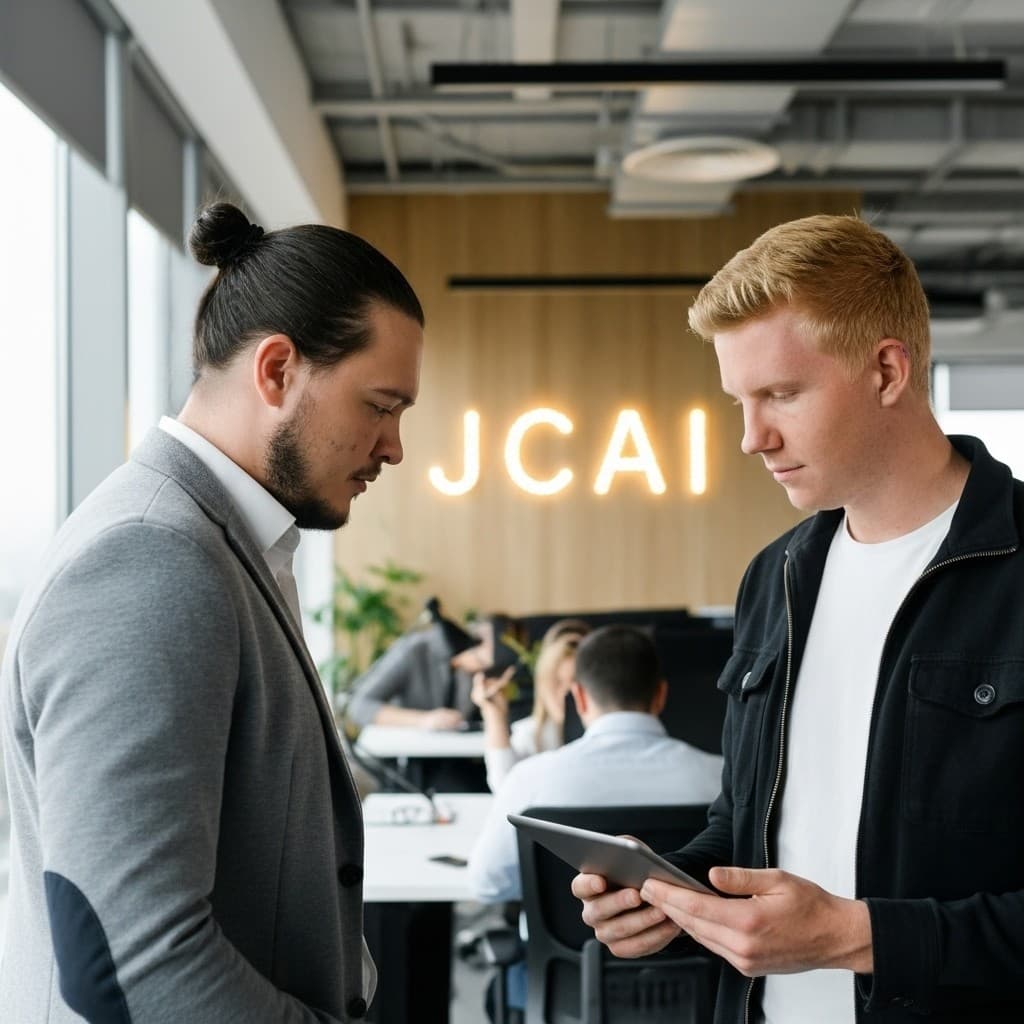 Diverse team collaborating around a holographic data interface